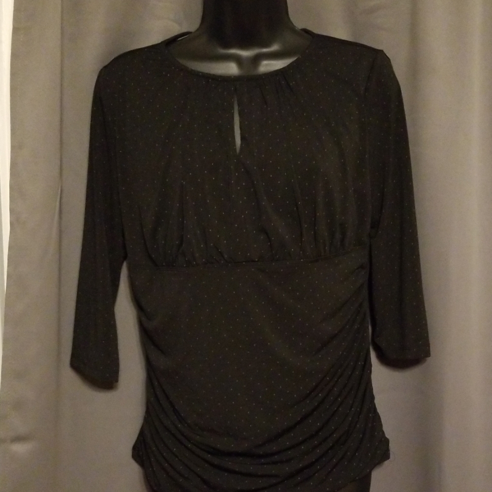 Larry Levine Blouse Black/ Gray Polka dots Size M